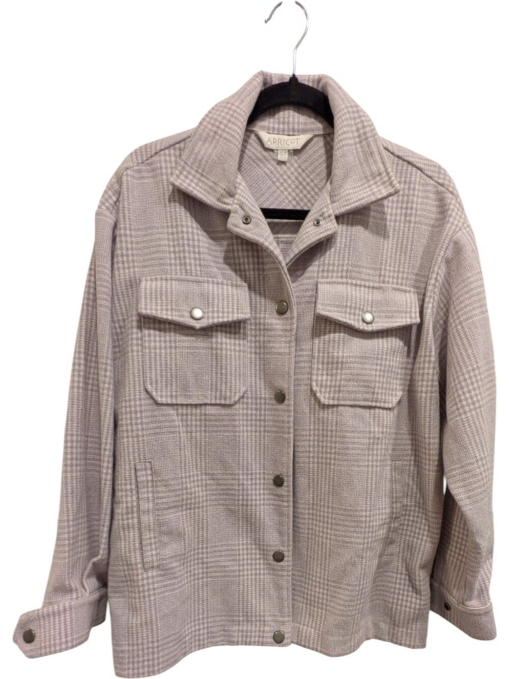 Apricot Check Wool Shacket in Lavender | Size 6